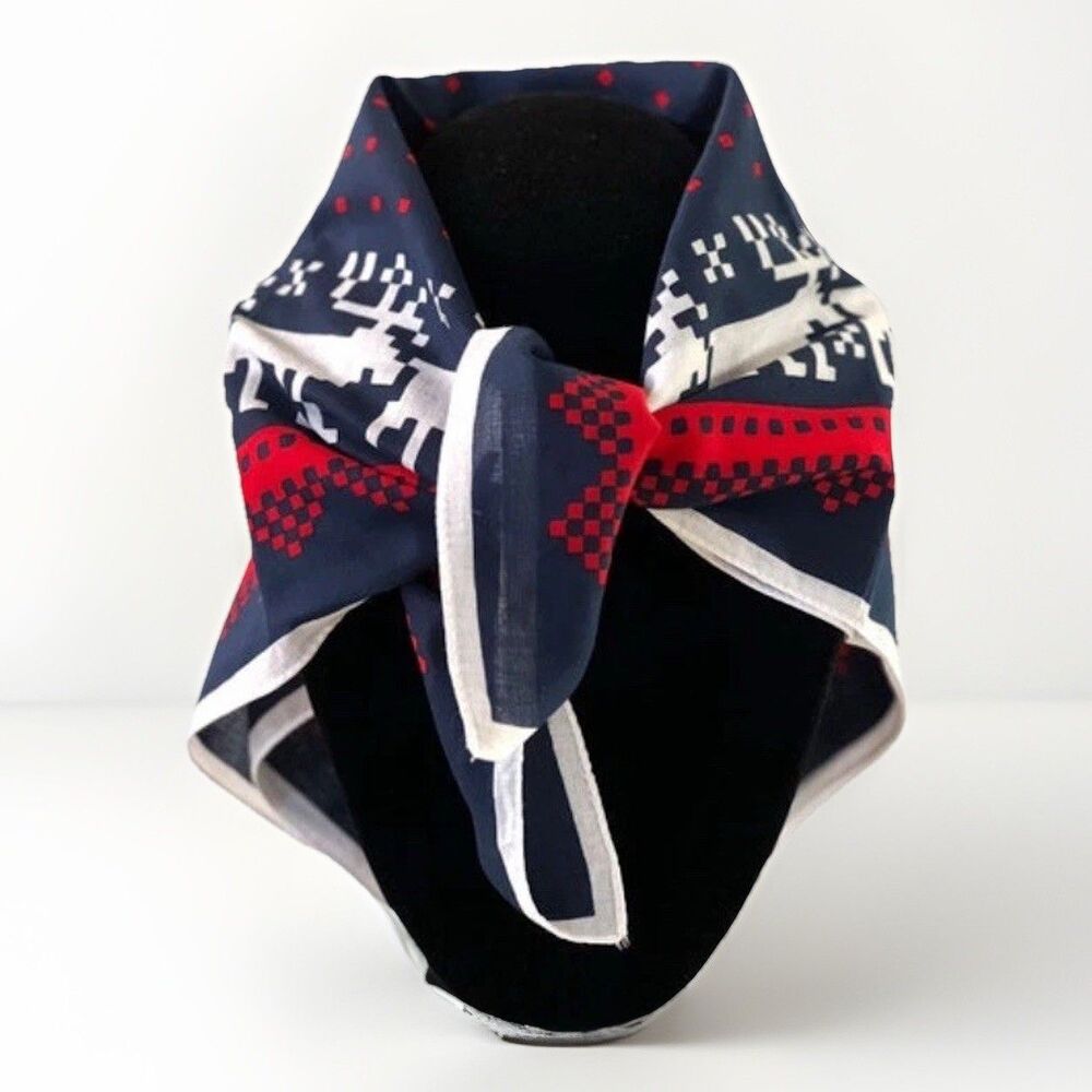 Norway Design Reindeer Bandana Scarf All Cotton Reinsdyr Blue Red 23" Square